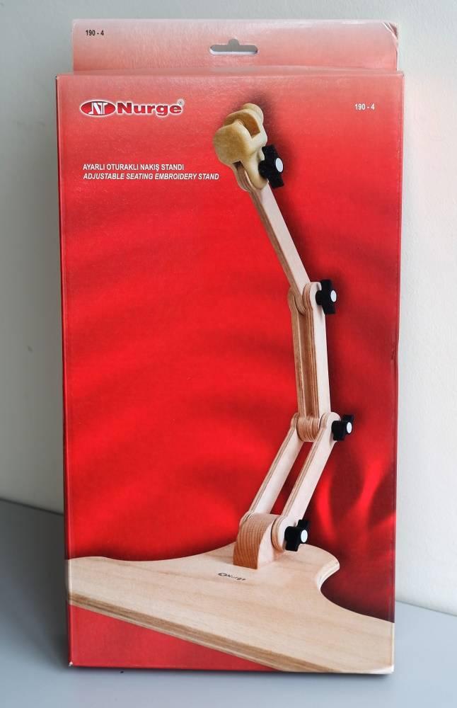 Wooden table stand for embroidery, adjustable height by Nurge.