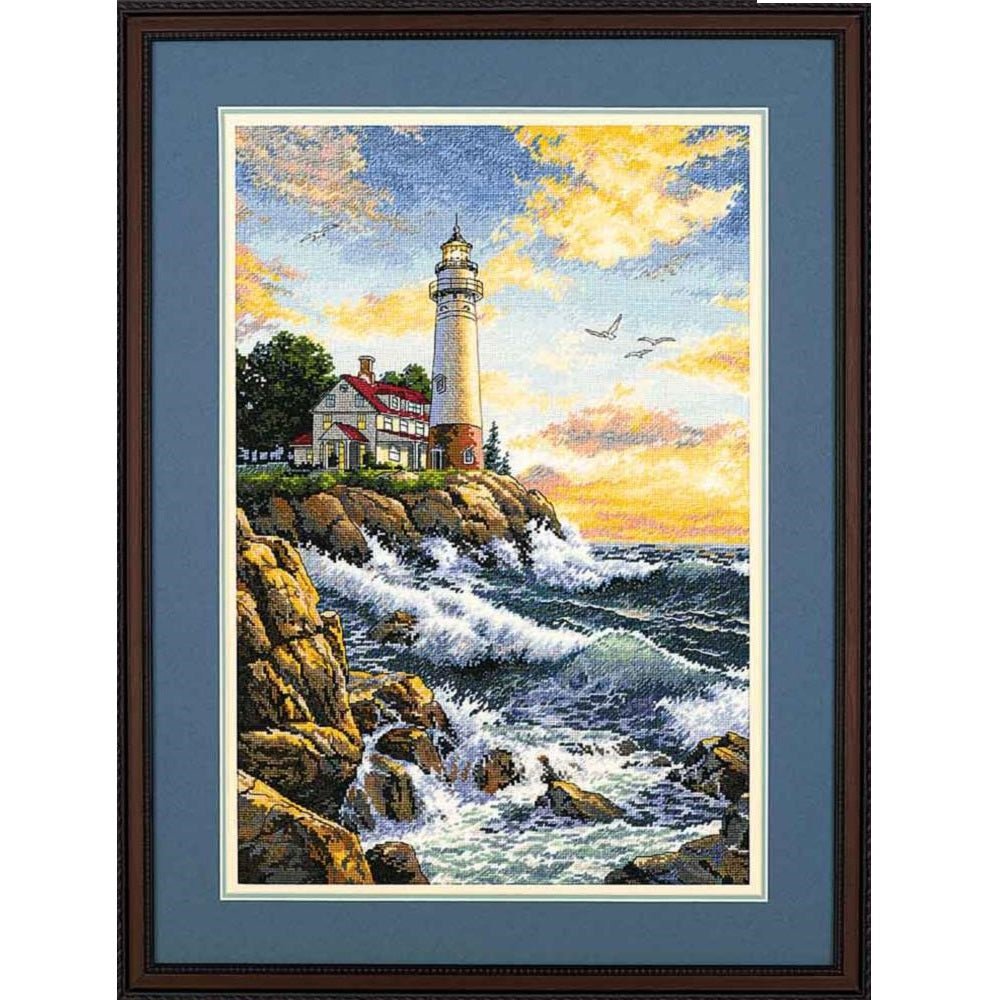 Rocky Point cross-stitch kit, ivory Aida, Dimensions Gold Collection.