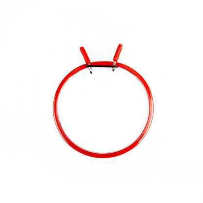 Spring tension adjustable hoop for embroidery or sewing projects.