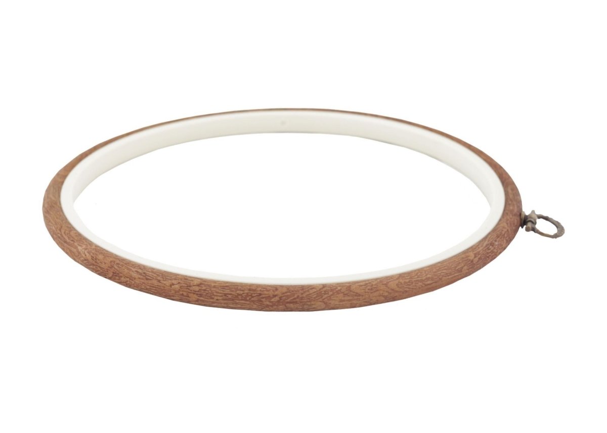 ROUND woodgrain embroidery hoop.