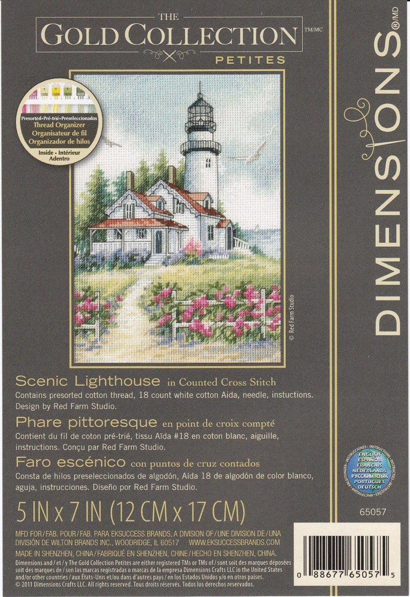 Scenic Lighthouse cross-stitch, white Aida, Dimensions Gold.