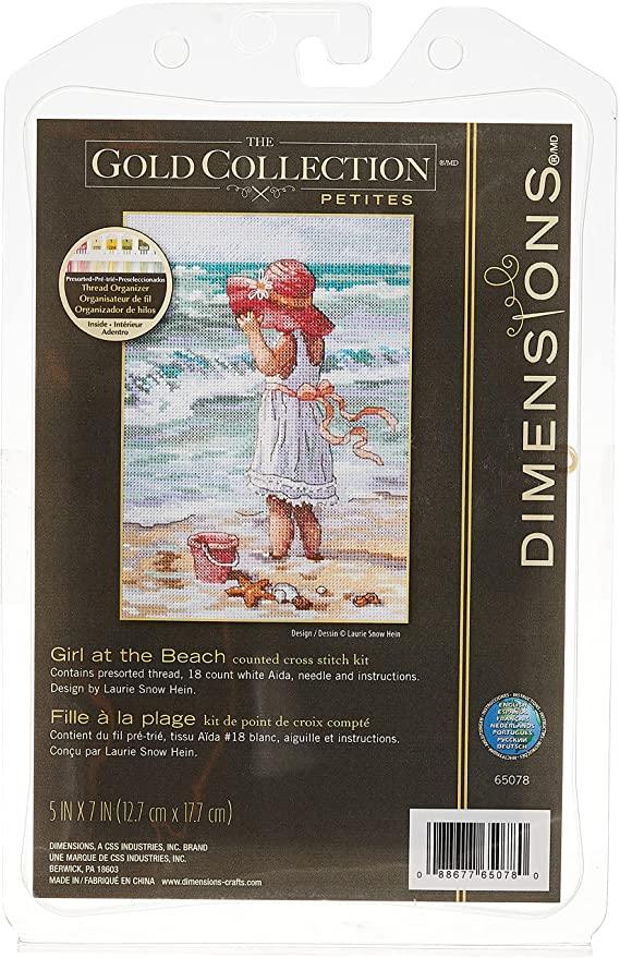 DIMENSIONS Gold Collection Girl at the Beach, white Aida.