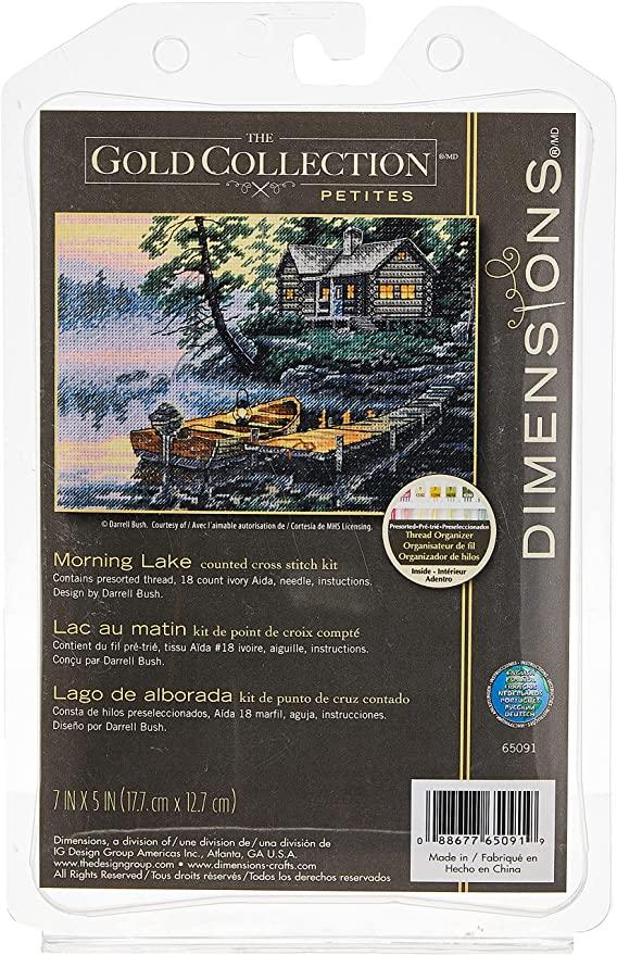 Dimensions MORNING LAKE Kit with ivory Aida fabric