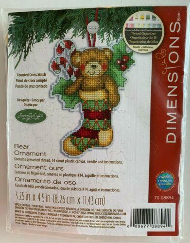 Bear ornament design in progress using a counted cross stitch kit