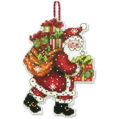 Santa with Bag Ornament cross-stitch kit, plastic canvas, Dimensions.