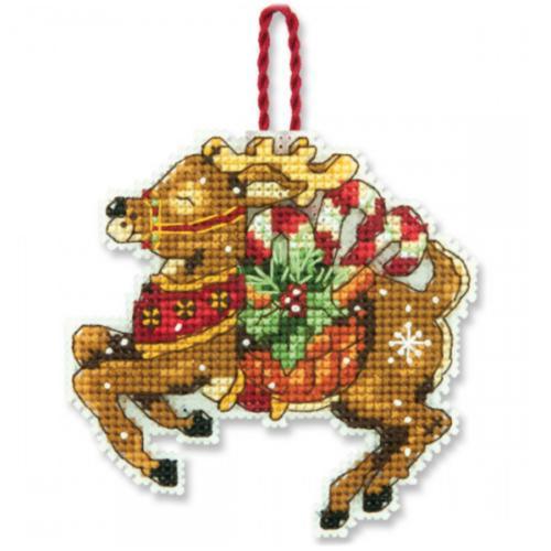 Reindeer ornament cross-stitch kit, plastic canvas.