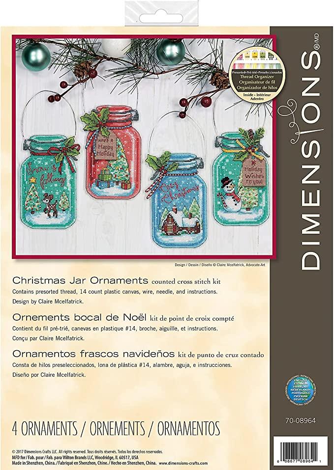 DIMENSIONS CHRISTMAS JAR ORNAMENTS kit with plastic canvas.