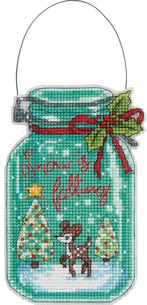 DIMENSIONS CHRISTMAS JAR ORNAMENTS with plastic canvas.