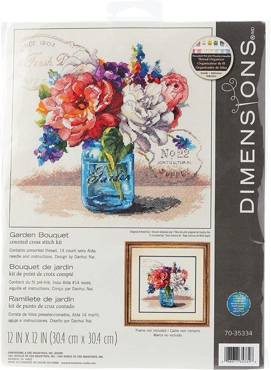 DIMENSIONS Garden Bouquet counted cross stitch, ivory Aida.