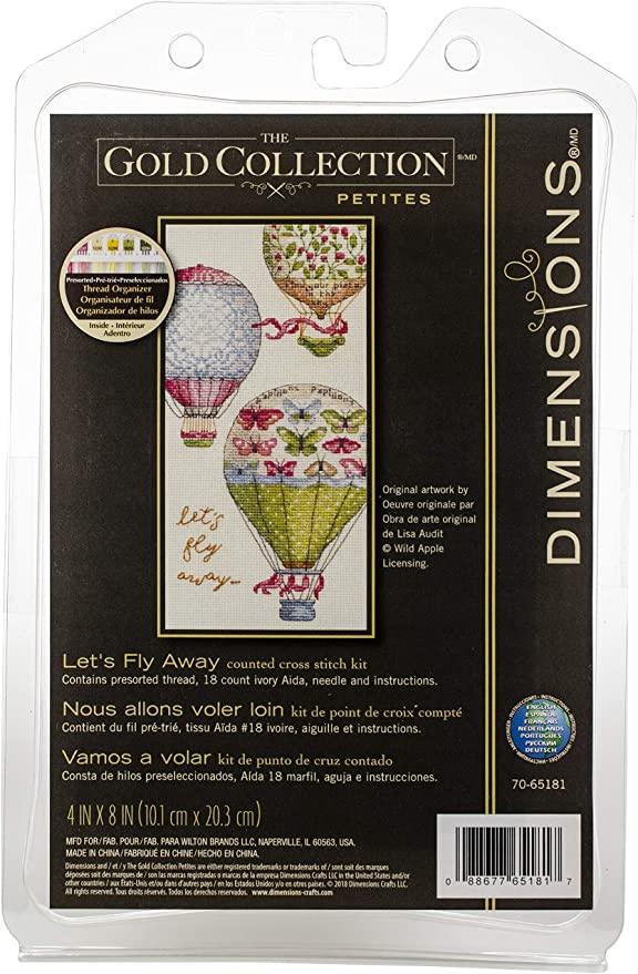 LET'S FLY AWAY Cross Stitch Kit featuring ivory Aida fabric