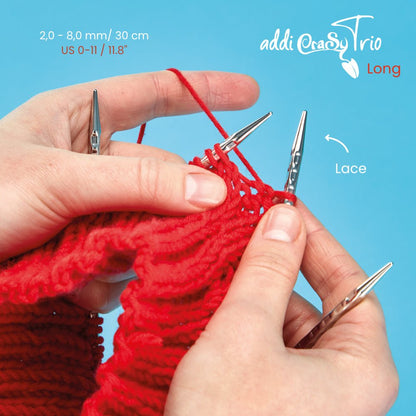 addiCrasyTrio Novel Long (30 cm) - Ergonomic Needles for Effortless Circular Knitting - Leo Hobby Marketplace