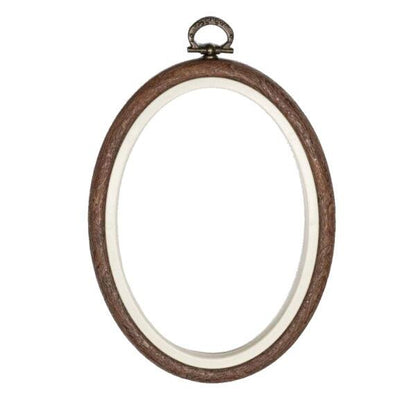 Oval woodgrain embroidery hoop.